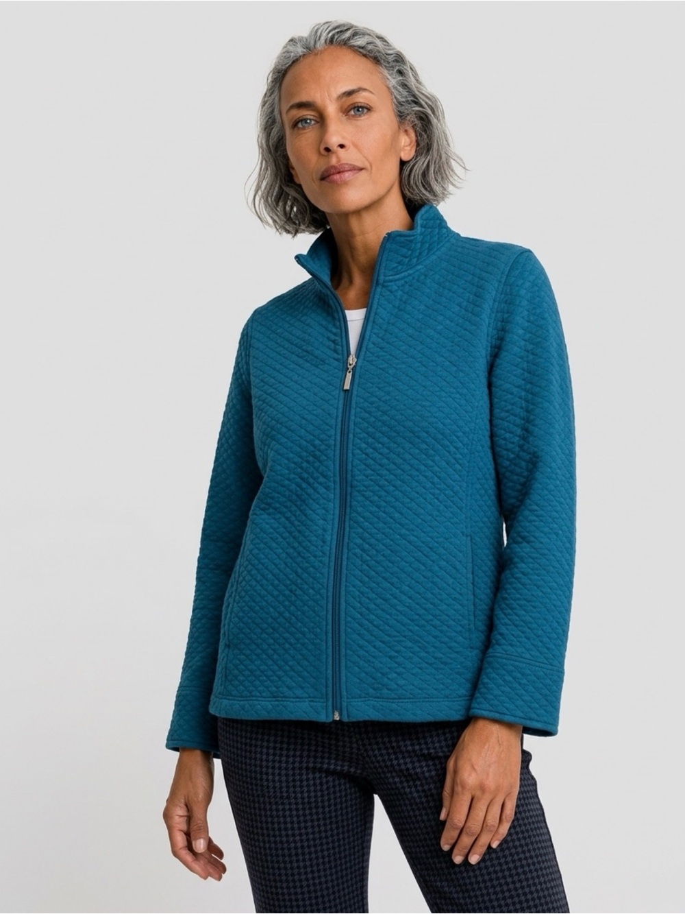 Vintage Alia Petite Women's Teal Quilted Full Zip Up Jacket Med Petite